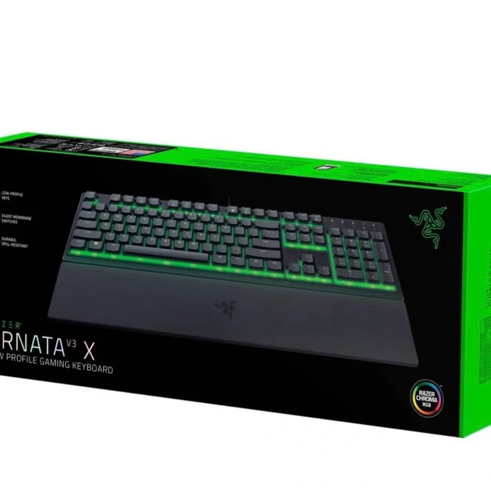 Razer Black Keyboard with Vibrant Green Lighting